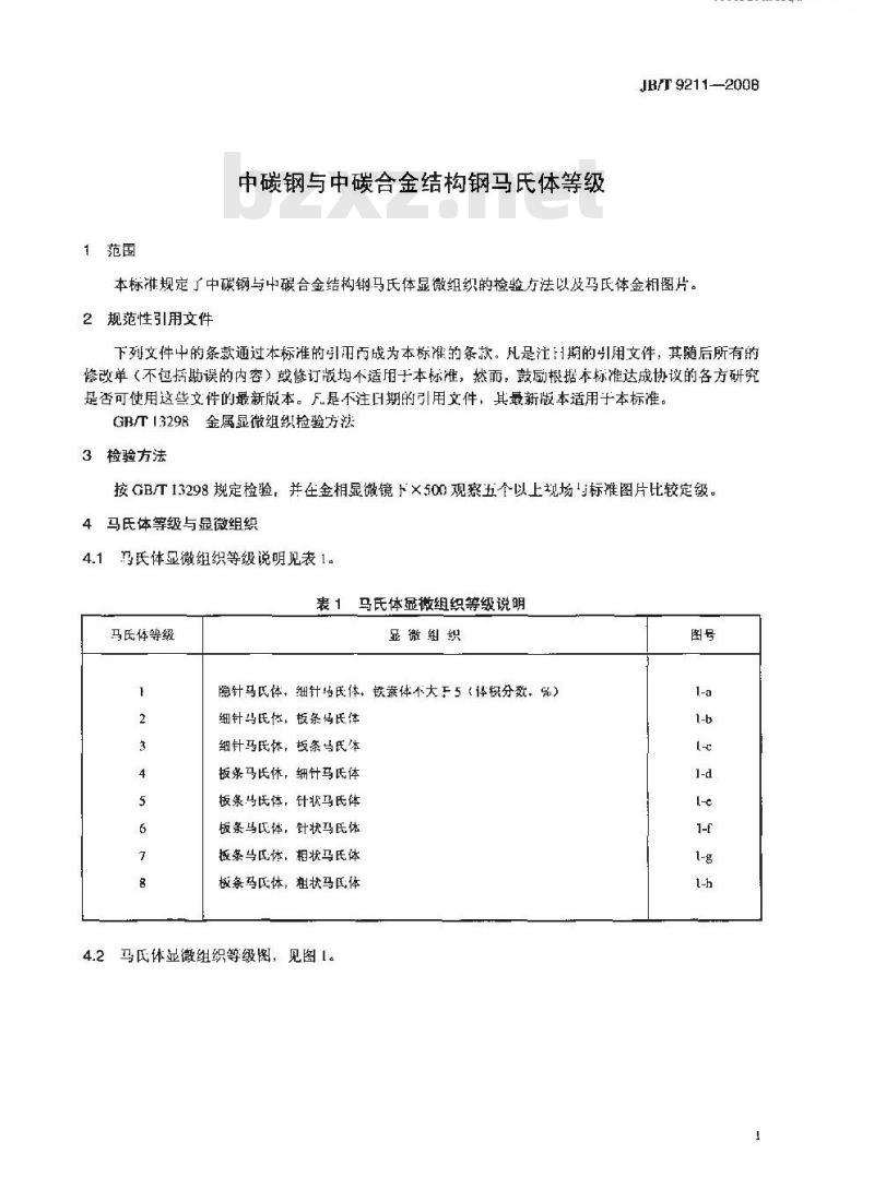 JB/T 9211-2008 中碳钢与中碳合金结构钢马氏体等级