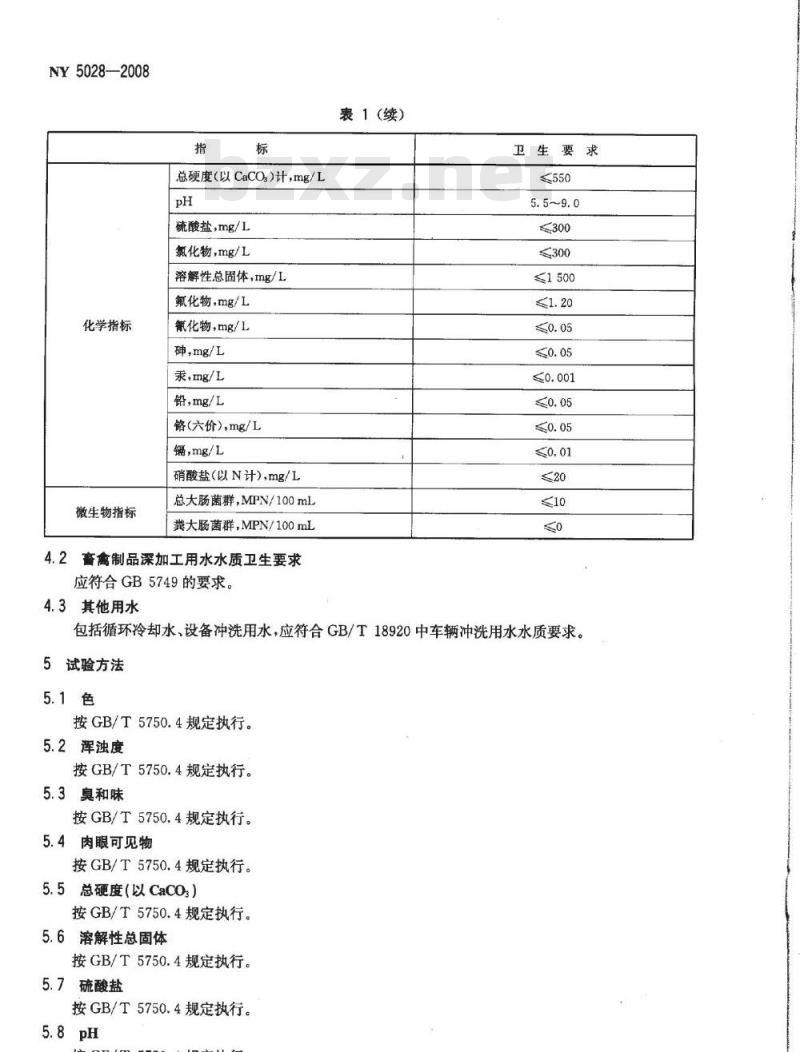NY 5028-2008 无公害食品 畜禽产品加工用水水质