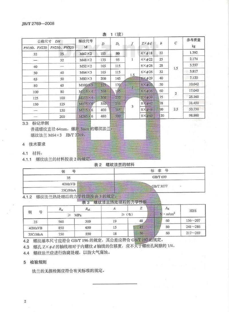 JB/T 2769-2008 阀门零部件 高压螺纹法兰