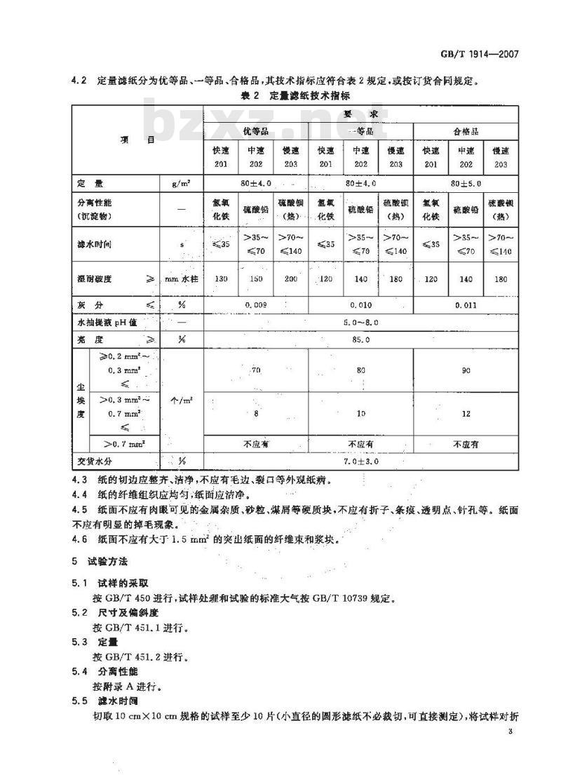 GB/T 1914-2007 化学分析滤纸