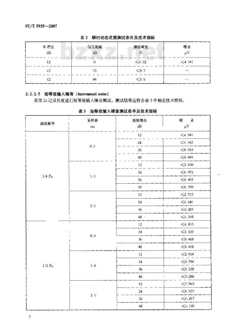 SY/T 5935-2007 SYSTEM Ⅱ/SYSTEM2000/IMAGE地震数据采集系统检验项目及技术指标