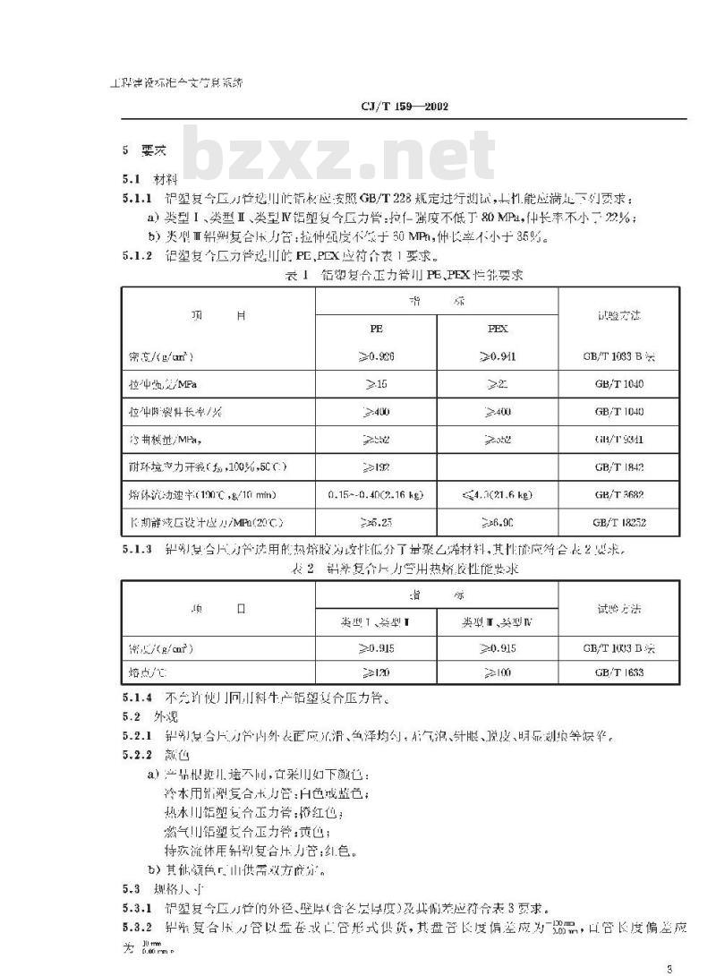 CJ/T 159-2002 铝塑复合压力管(对接焊) CJ/T 159-2002 铝塑复合压力管(对接焊)