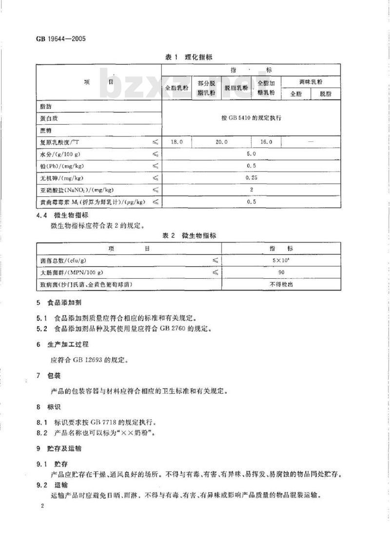 GB 19644-2005 乳粉卫生标准