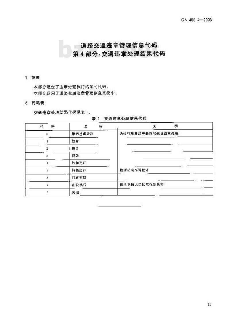 GA 408.4-2003 道路交通违章管理信息代码 第4部分:交通违章处理结果代码