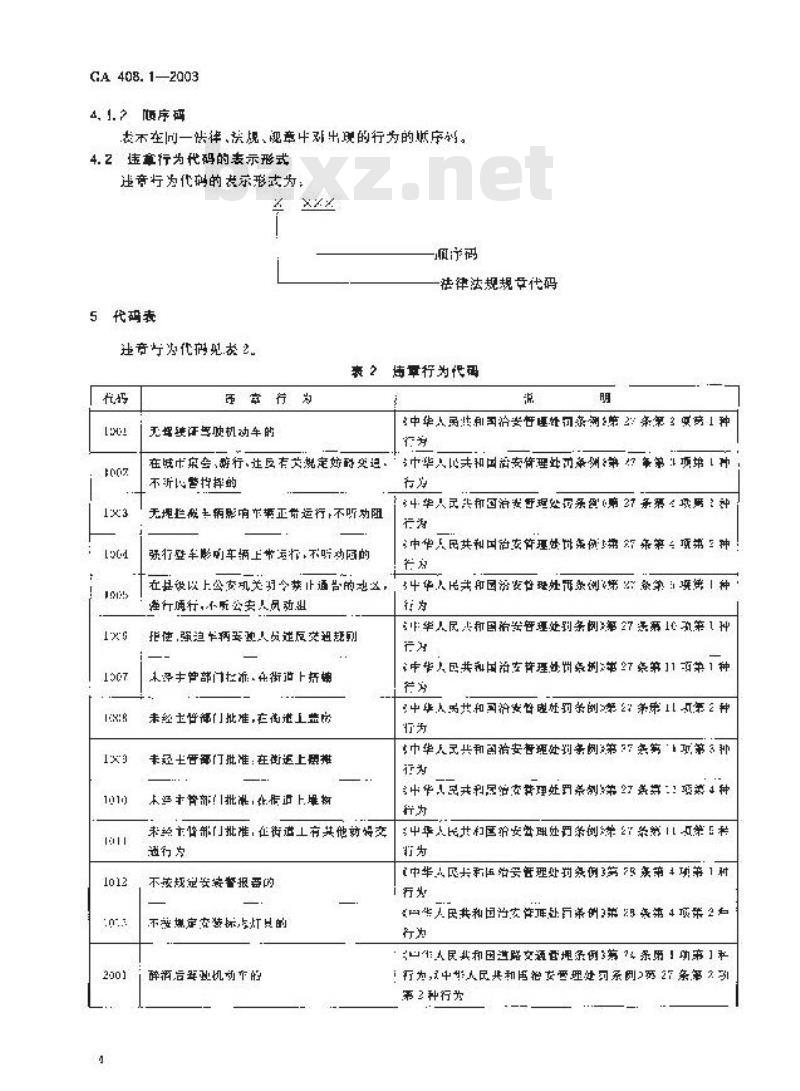 GA 408.1-2003 道路交通违章管理信息代码 第1部分:交通违章行为代码