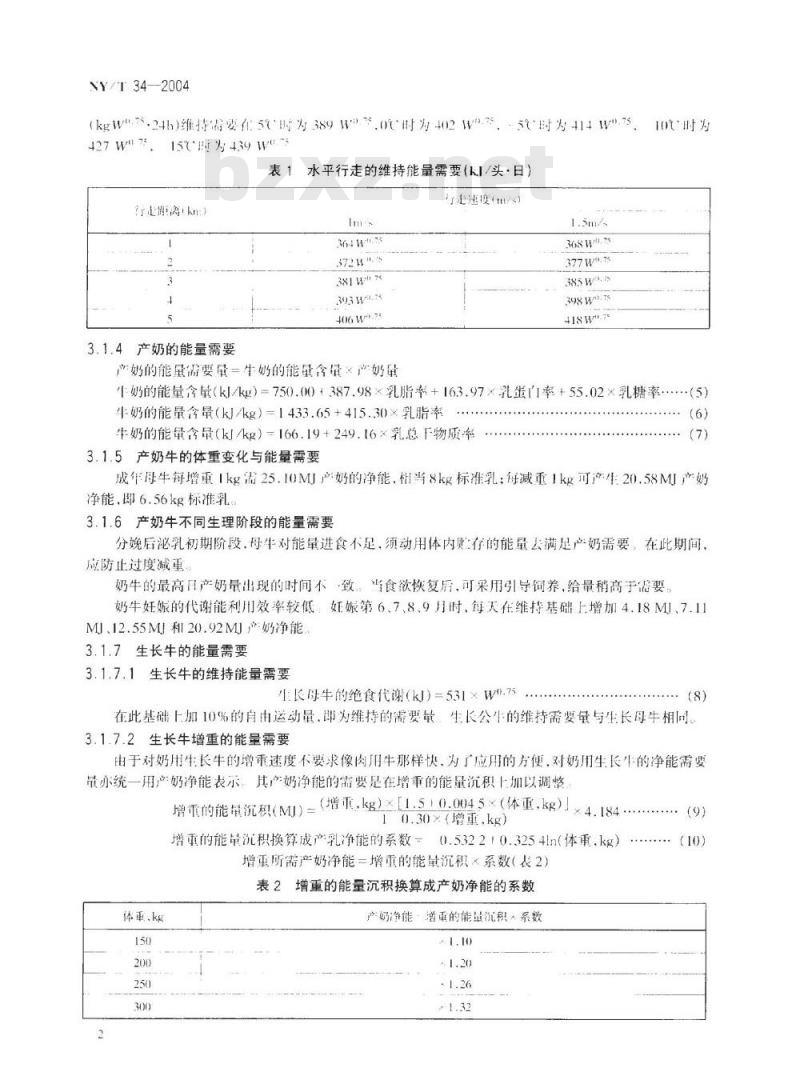 NY/T 34-2004 奶牛饲养标准
