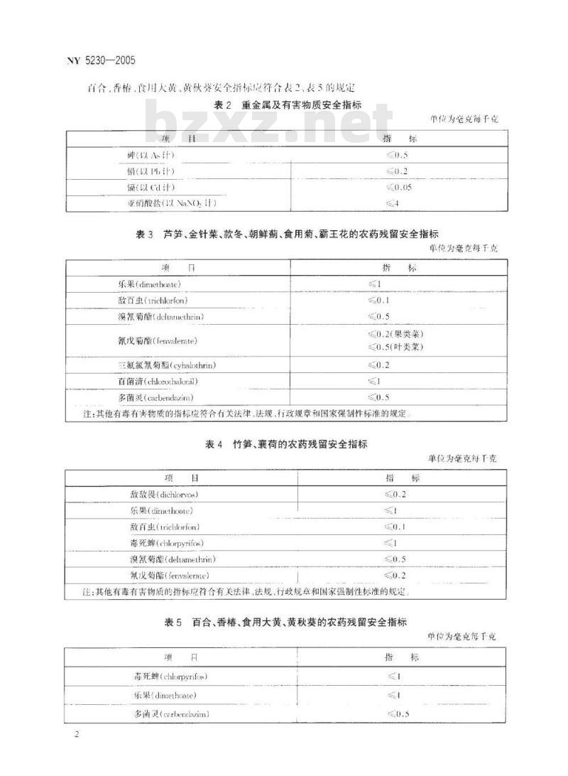 NY 5230-2005 无公害食品多年生蔬菜