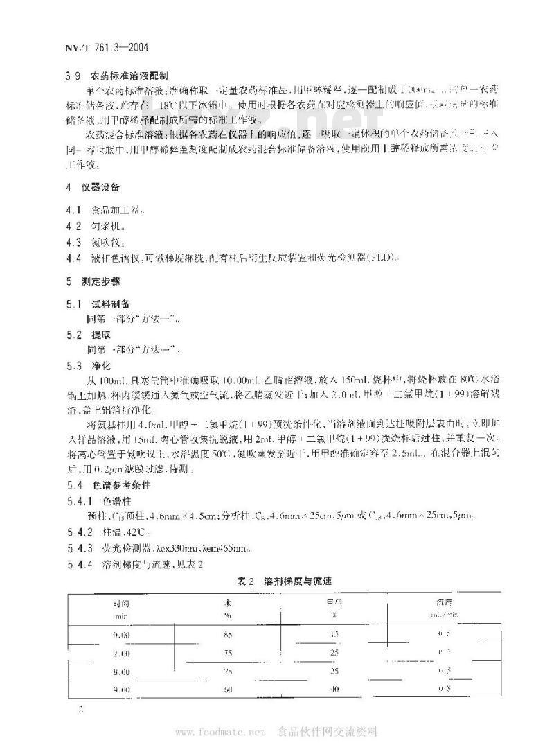 NY/T 761.3-2004 蔬菜和水果中氨基甲酸酯类农药多残留检测方法