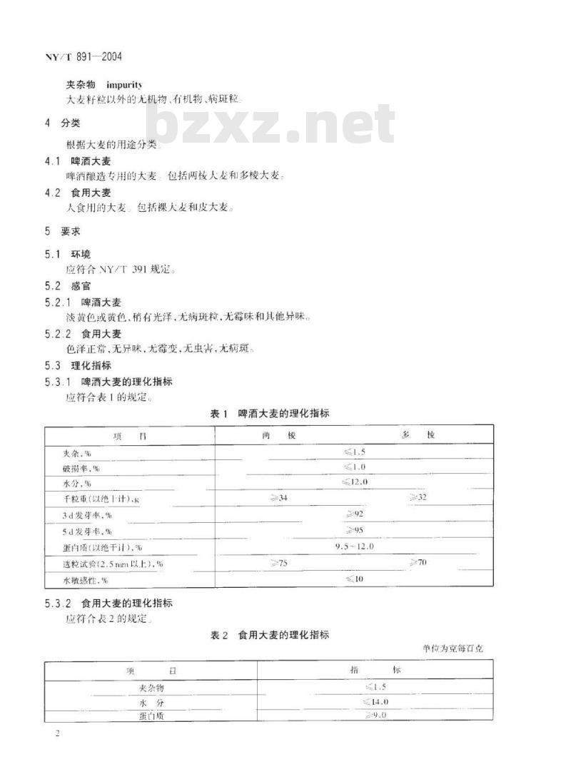 NY/T 891-2004 绿色食品大麦