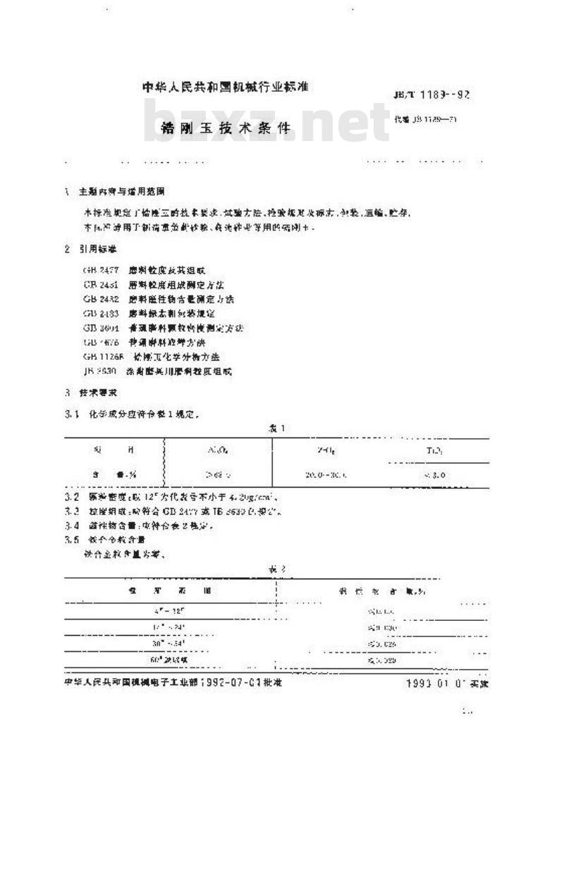 JB/T 1189-1992 锆刚玉技术条件