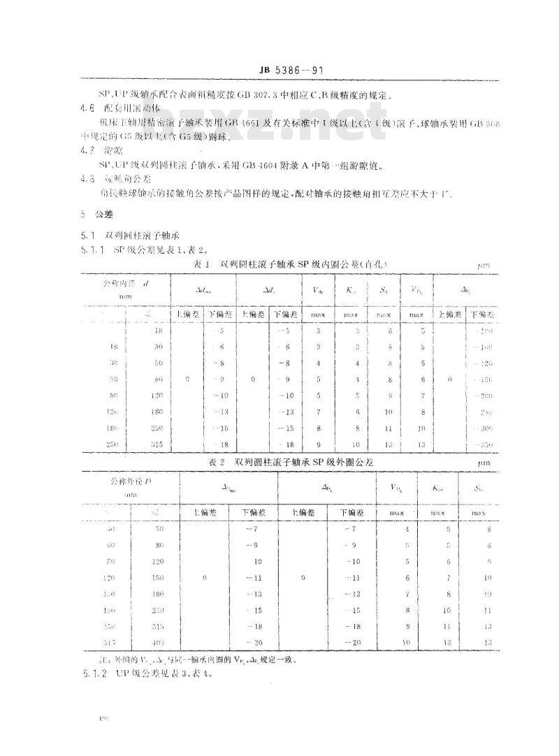 JB 5386-1991 机床主轴用精密滚动轴承补充技术条件
