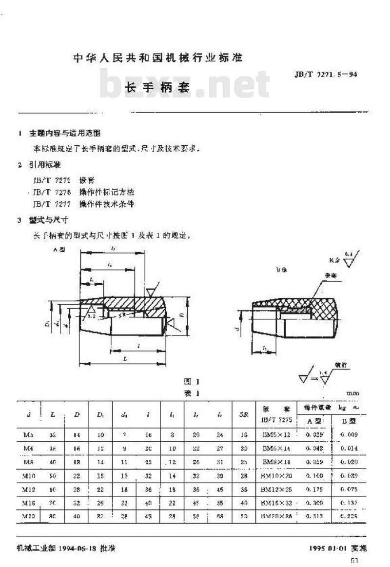 JB/T 7271.5-1994 长手柄套 JB/T 7271.5-1994 长手柄套