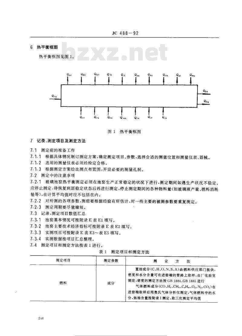 JC 488-1992 玻璃池窑热平衡测定与计算方法