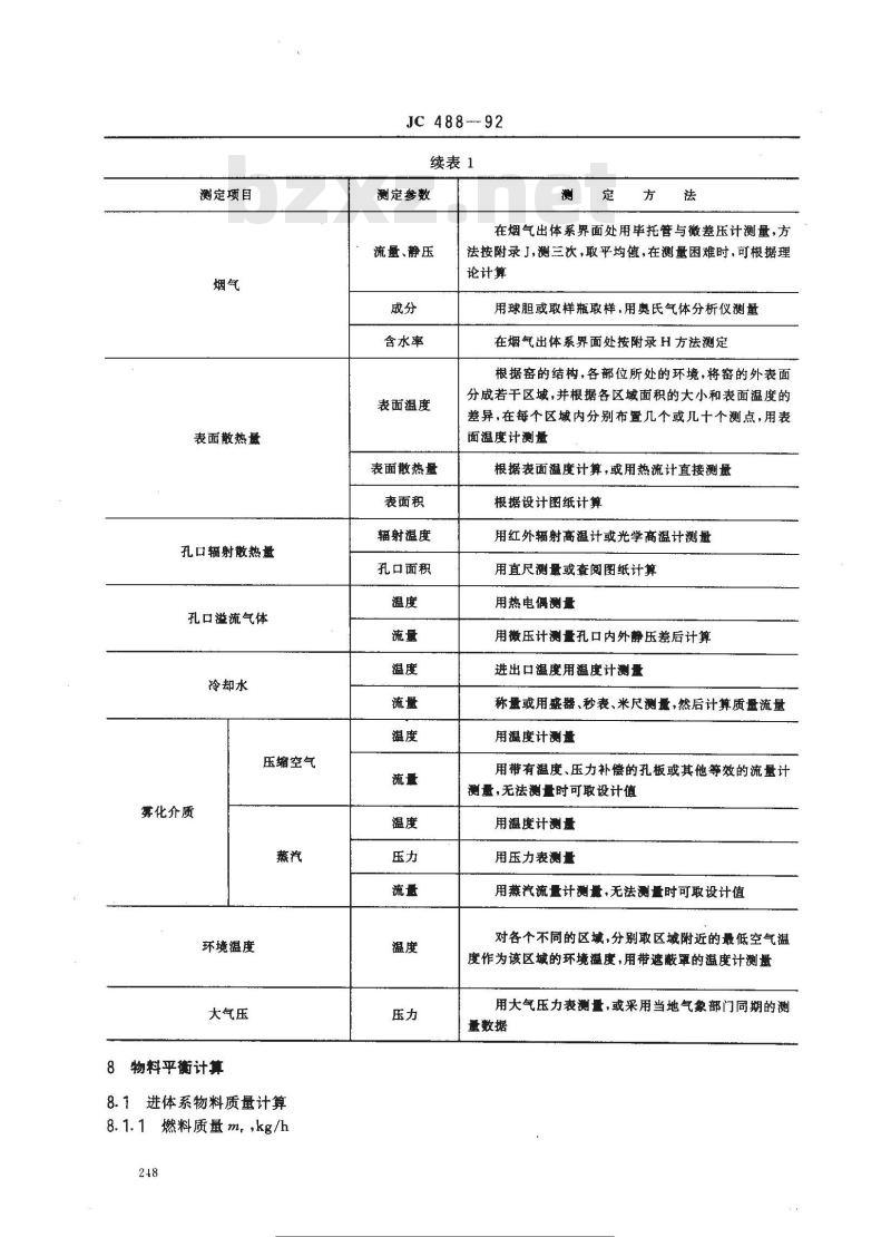 JC 488-1992 玻璃池窑热平衡测定与计算方法