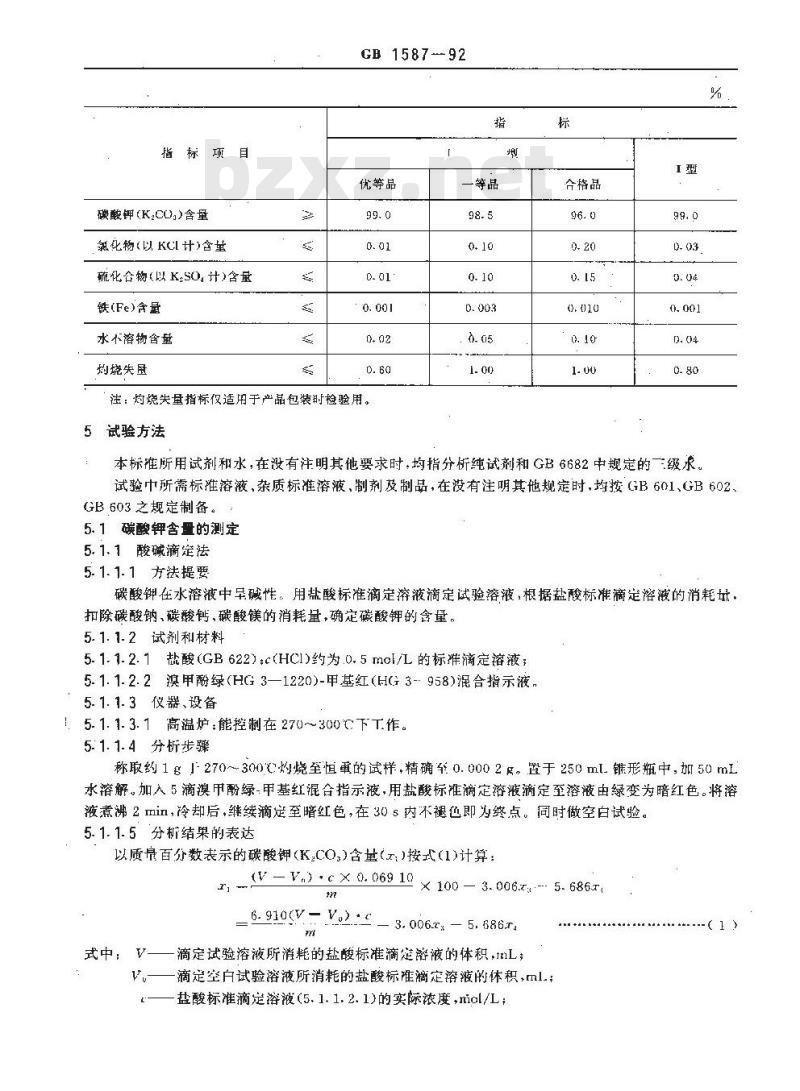 GB 1587-1992 工业碳酸钾