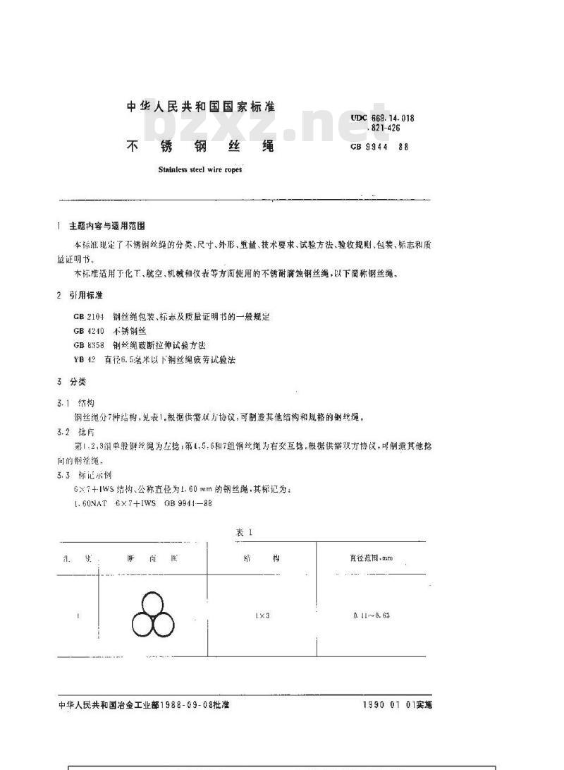 GB/T 9944-1988 不锈钢丝绳