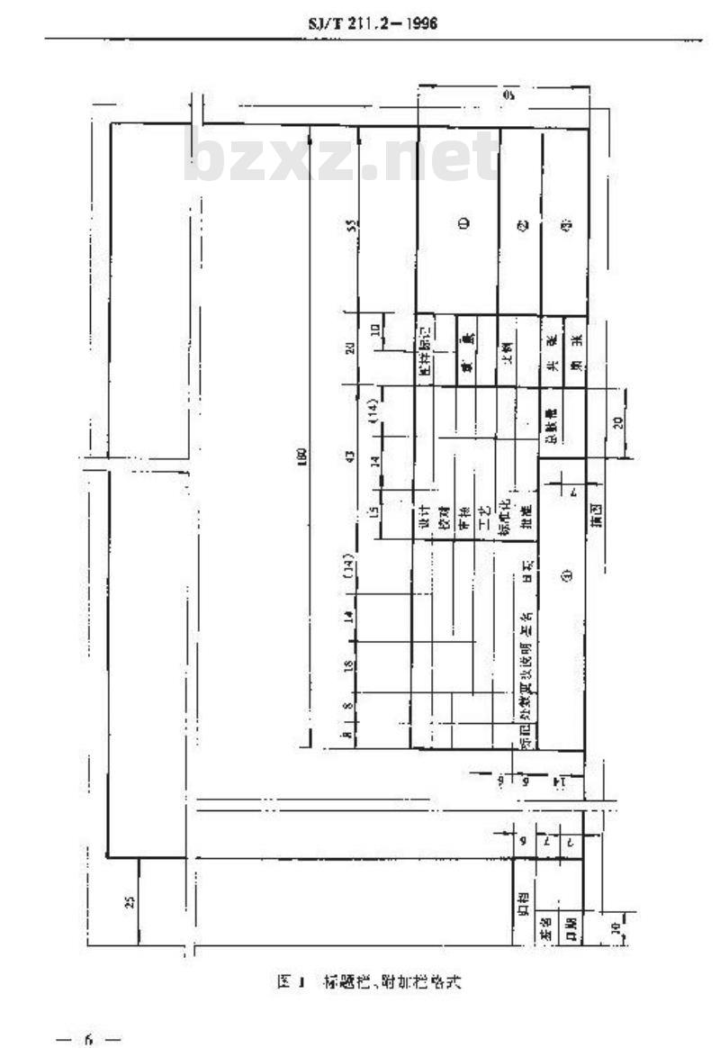 SJ/T 211.2-1996 电子工业专用设备设计文件 第２部分：图样的标题栏、附加栏和明细栏