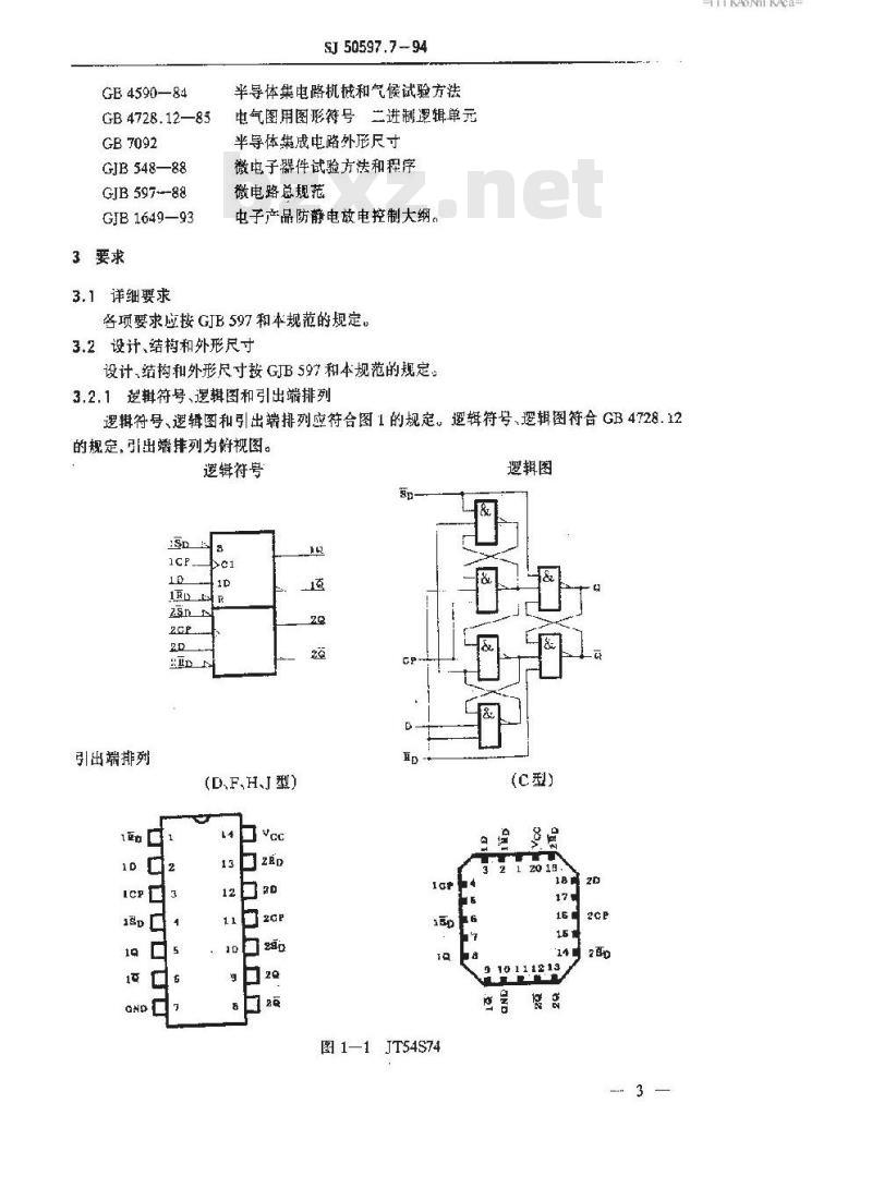 SJ 50597.7-1994 半导体集成电路 ＪＴ５４Ｓ７４和ＪＴ５４Ｓ１７５型Ｓ－ＴＴＬ触发器详细规范