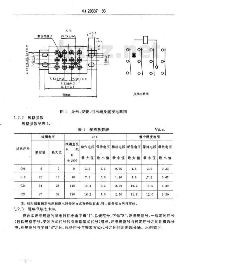 SJ 20337-1993 ＪＱＸ－１９Ｍ型密封直流电磁继电器详细规范