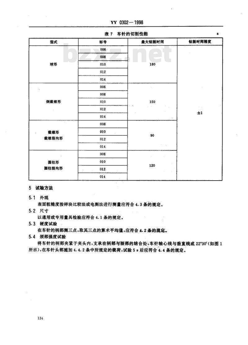 YY 0302-1998 高速牙科车针