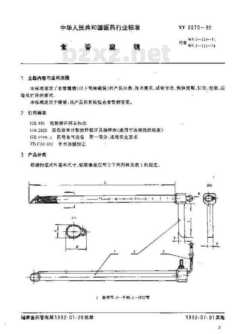YY 0070-1992 食管窥镜