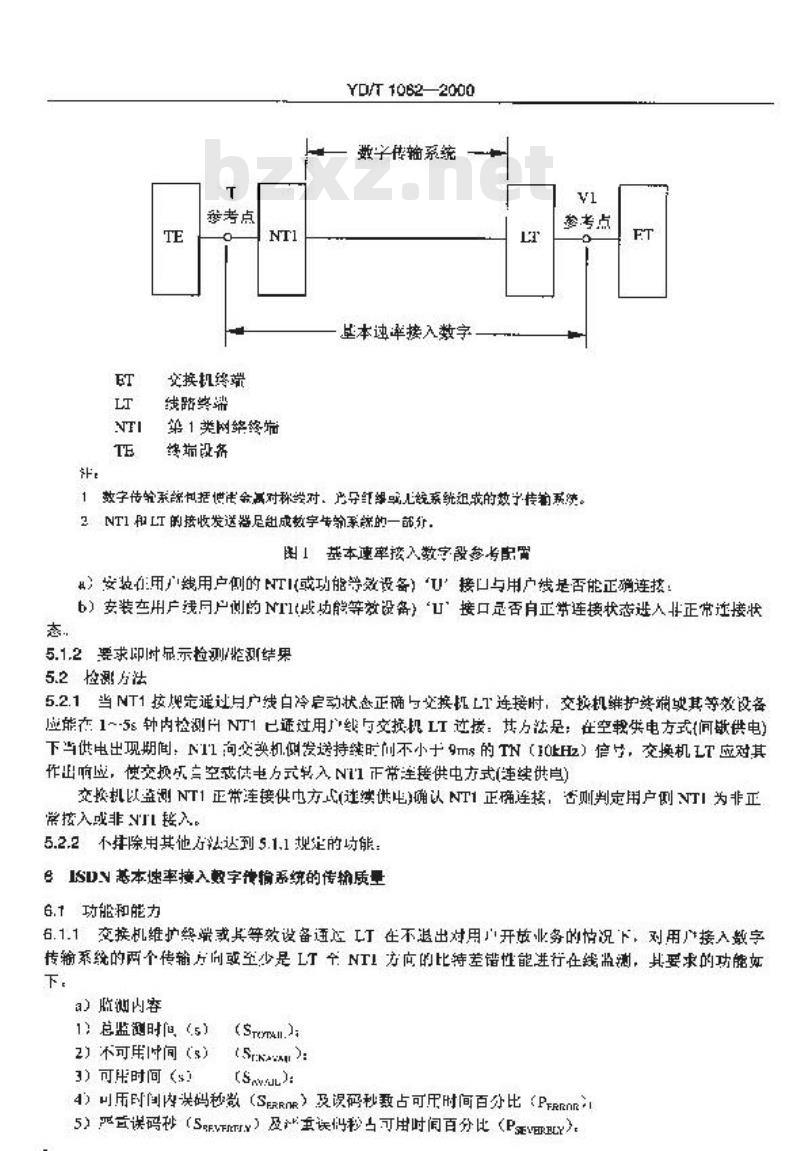 YD/T 1062-2000 交换机ISDN用户接口在线监测功能