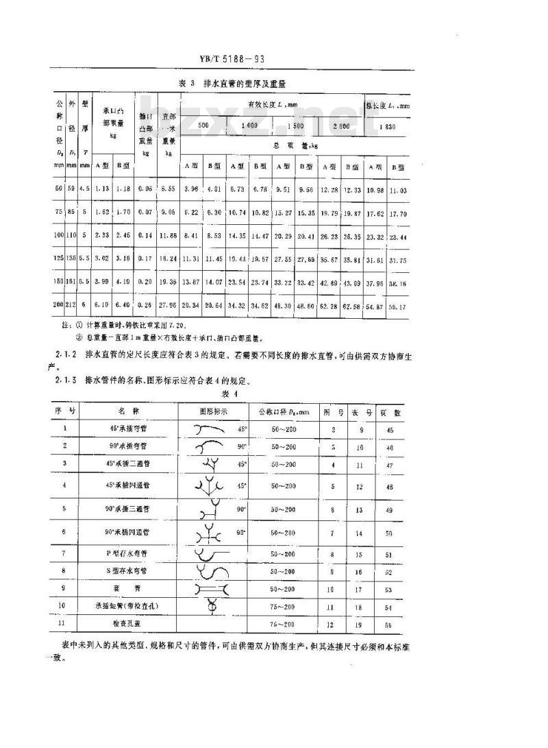 YB/T 5188-1993 排水用灰口铸铁直管及管件