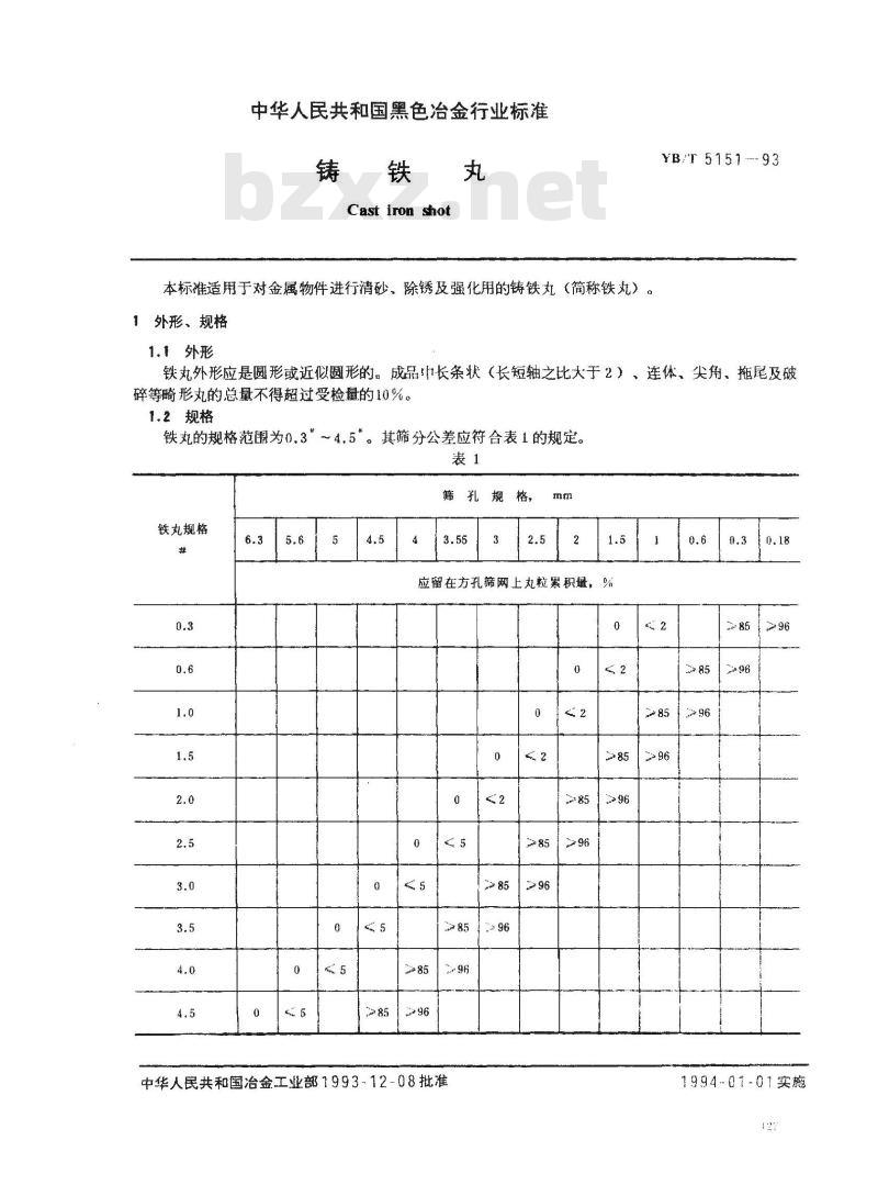 YB/T 5151-1993 铸铁丸
