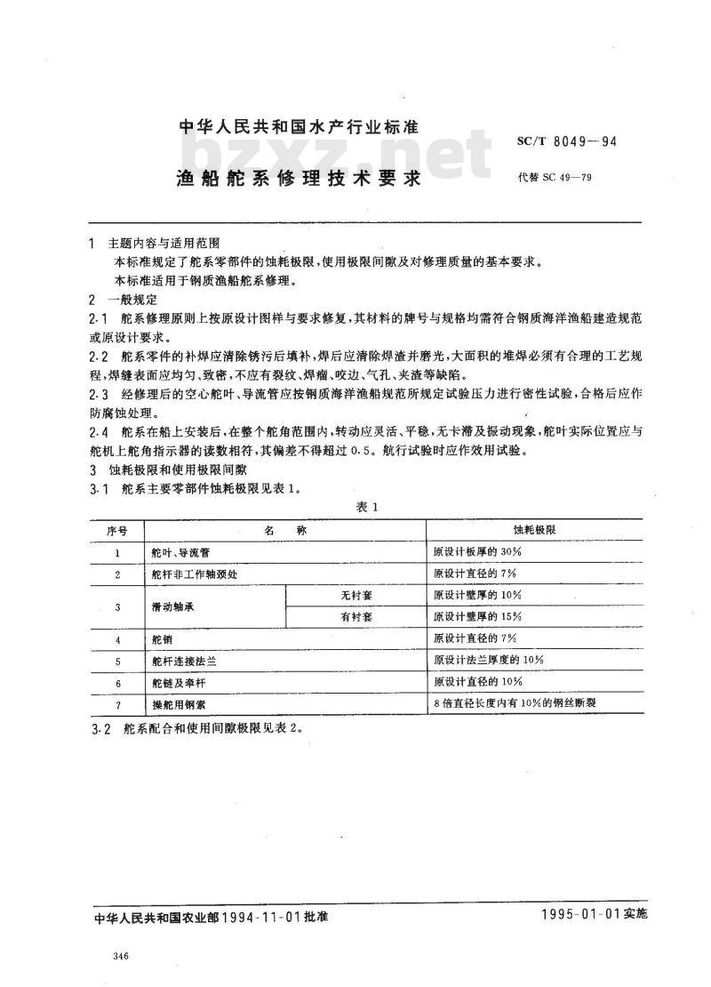 SC/T 8049-1994 渔船舵系修理技术要求