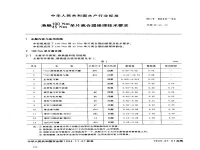 SC/T 8040-1994 渔船100Nm、45Nm单片离合器修理技术要求