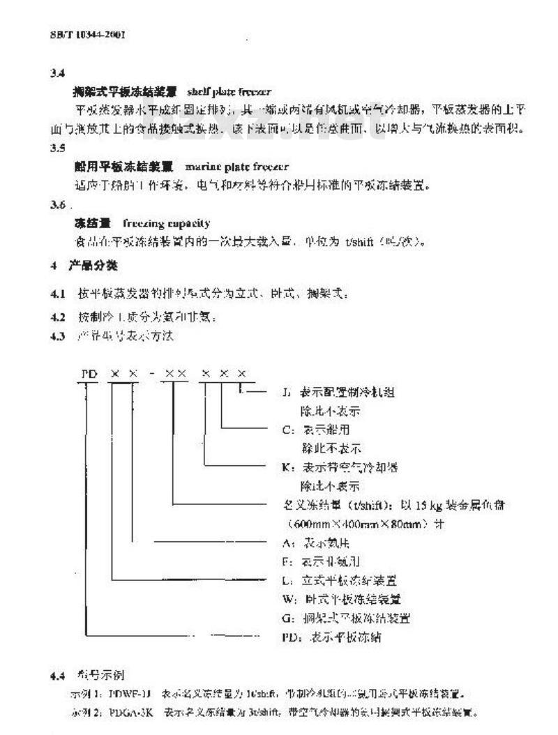 SB/T 10344-2001 食品平板式冻结装置