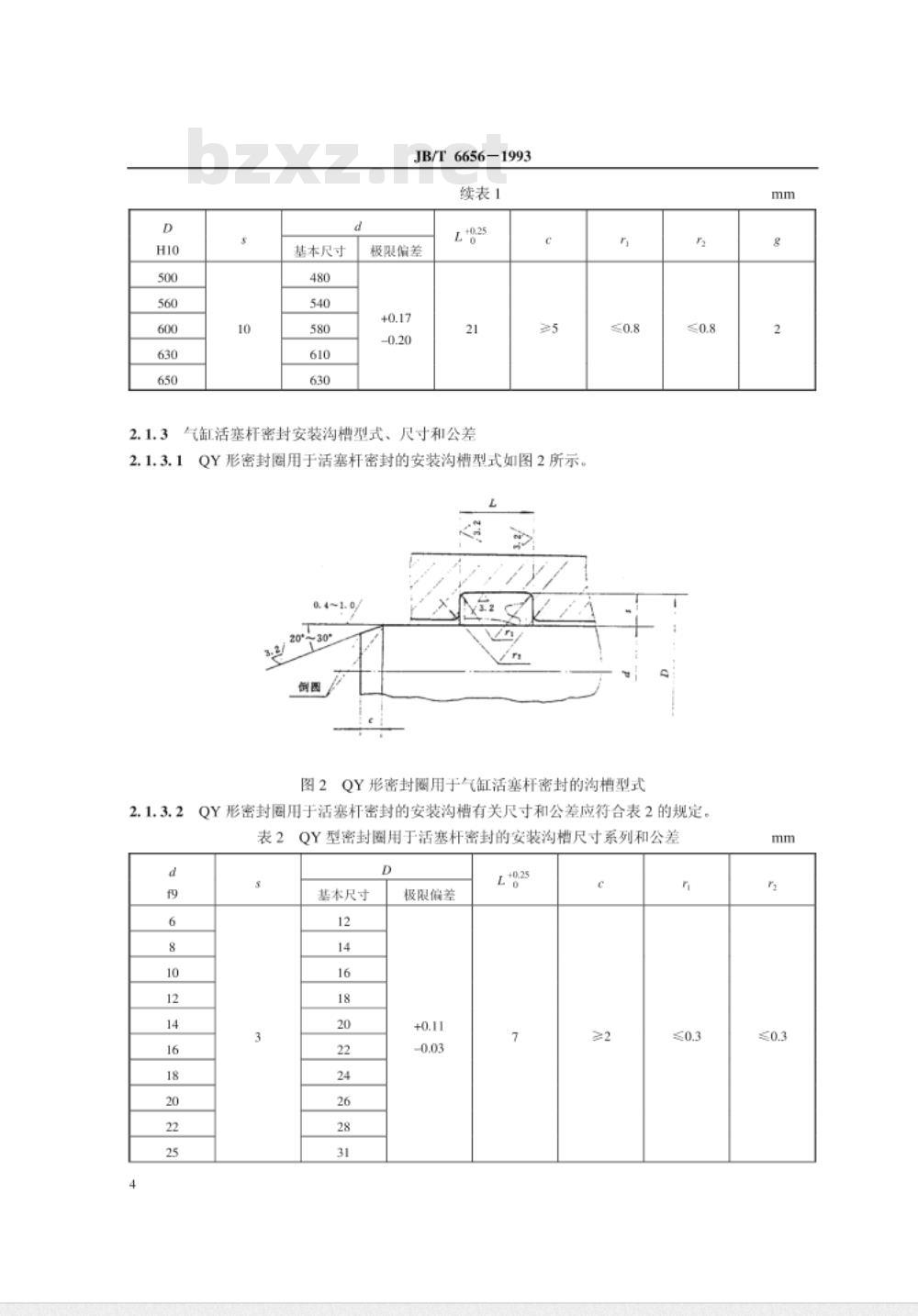 JB/T 6656-1993 气缸用密封圈安装沟槽型式、尺寸和公差
