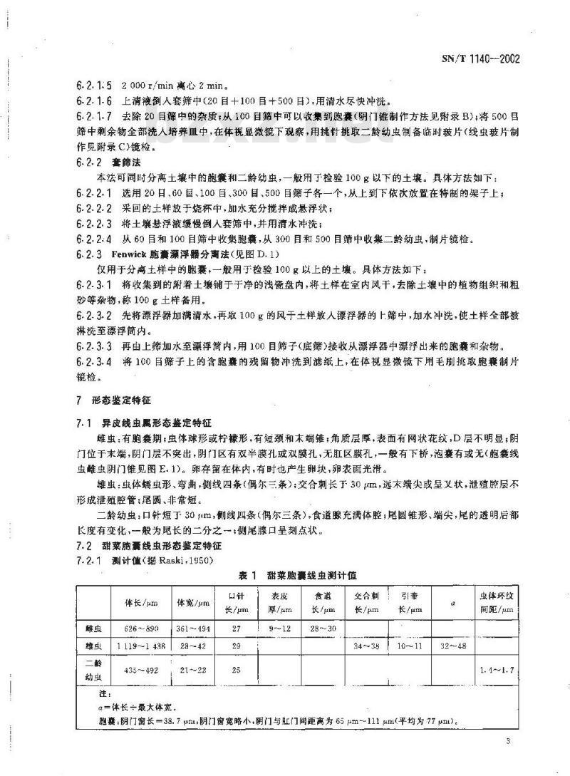 SN/T 1140-2002 甜菜胞囊线虫检疫鉴定方法