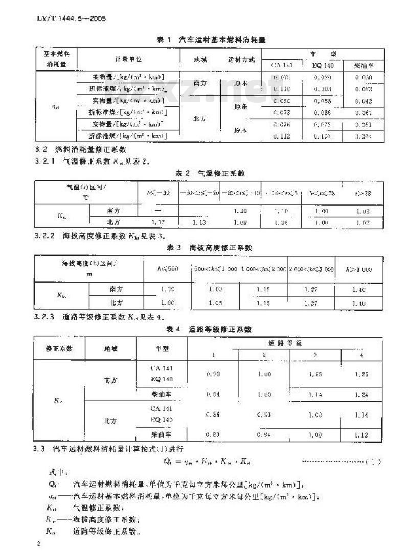 LY/T 1444.5-2005 林区木材生产能耗 第5部分：汽车运材燃料消耗量