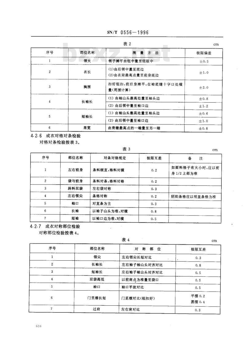 SN/T 0556-1996 出口衬衫检验规程