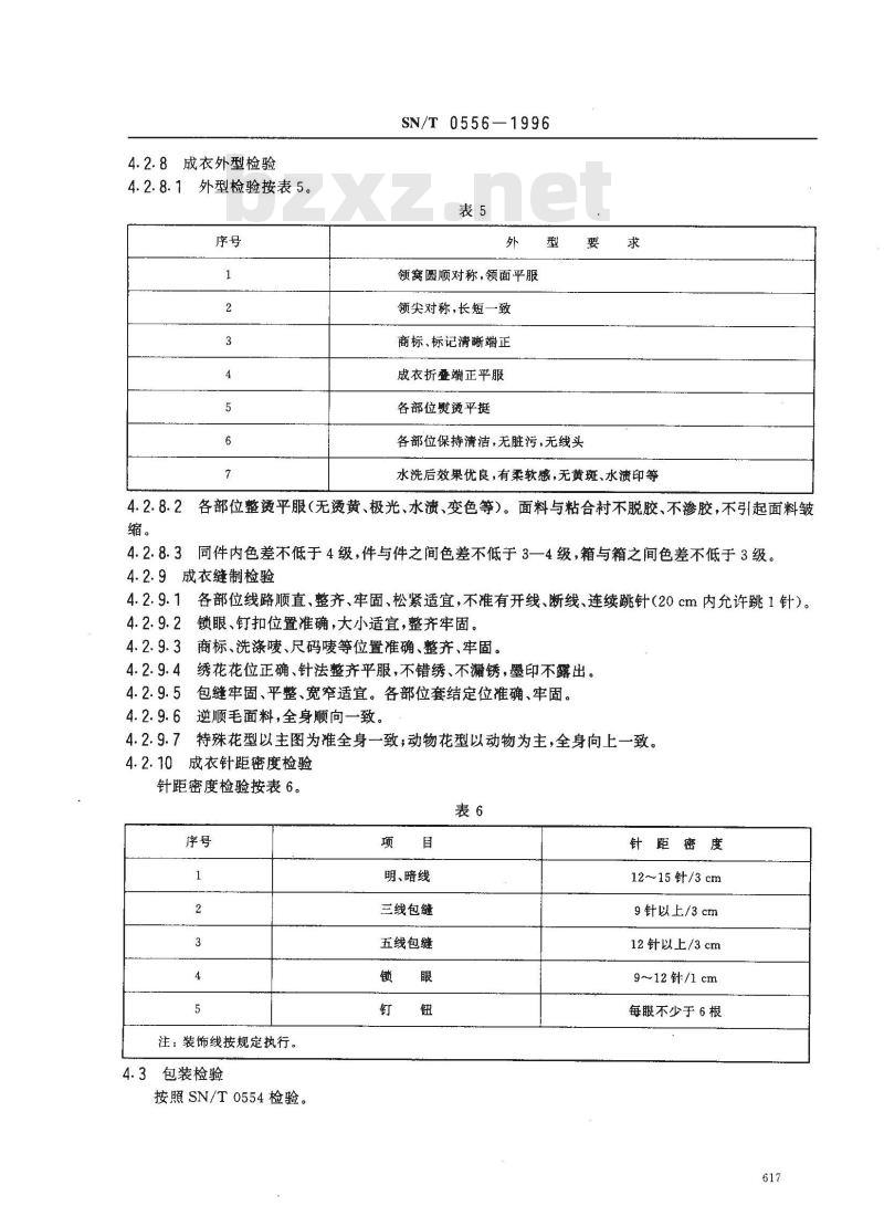 SN/T 0556-1996 出口衬衫检验规程