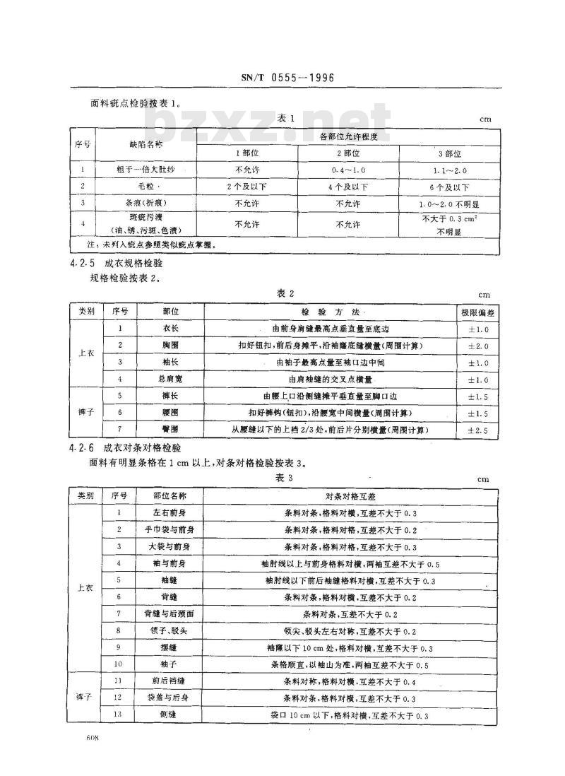 SN/T 0555-1996 出口西服大衣检验规程