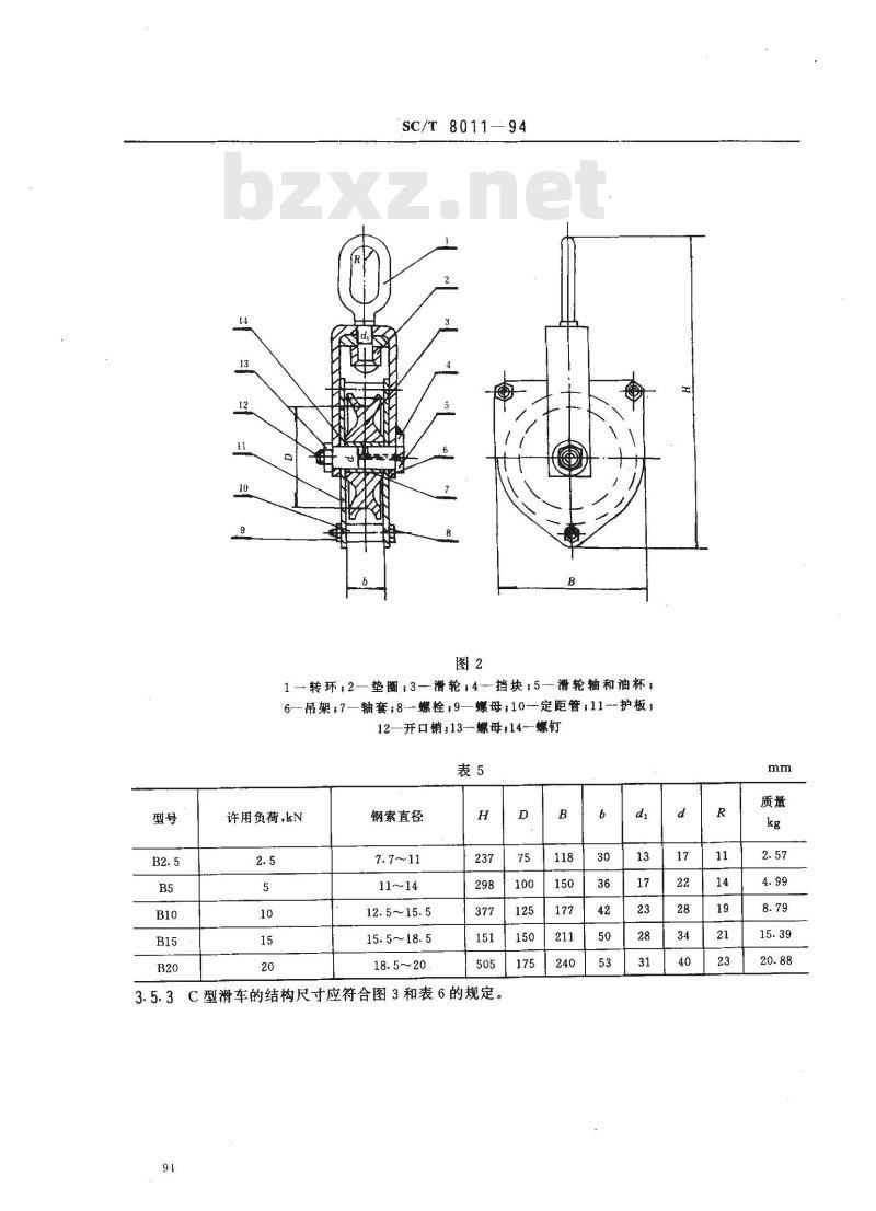 SC/T 8011-1994 渔船起重钢索滑车