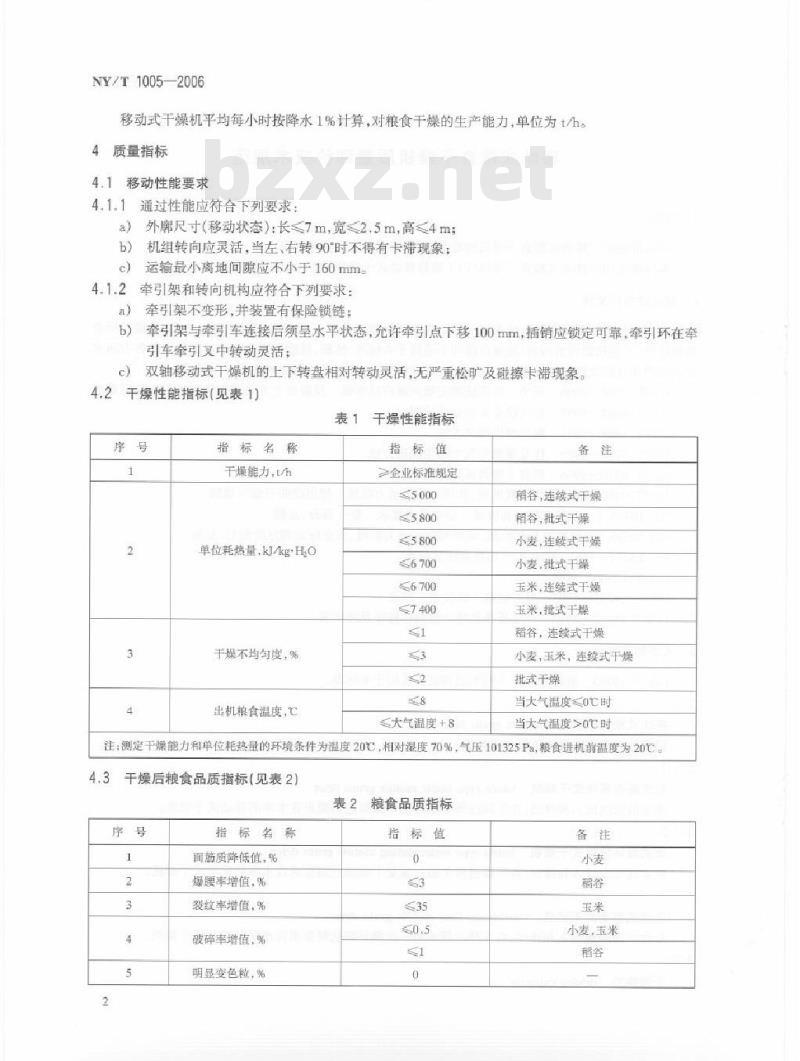 NY/T 1005-2006 移动式粮食干燥机质量评价技术规范