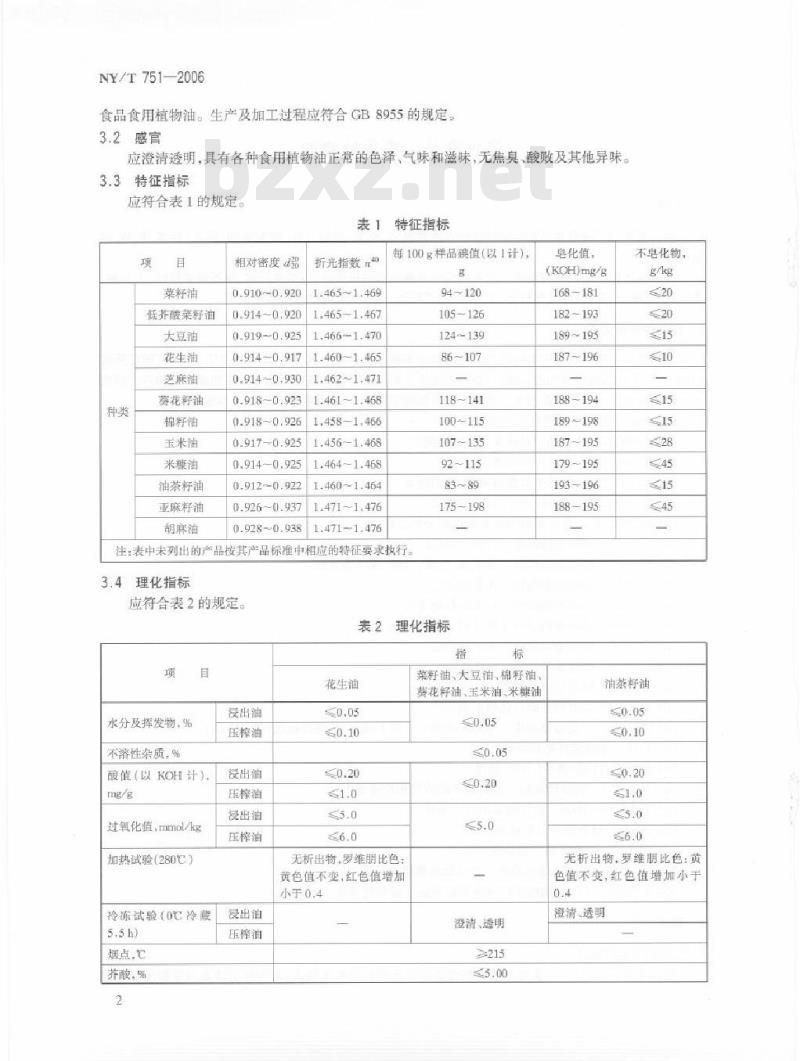 NY/T 751-2006 绿色食品食用植物油
