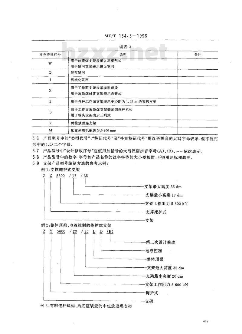 MT/T 154.5-1996 液压支架产品型号编制和管理方法