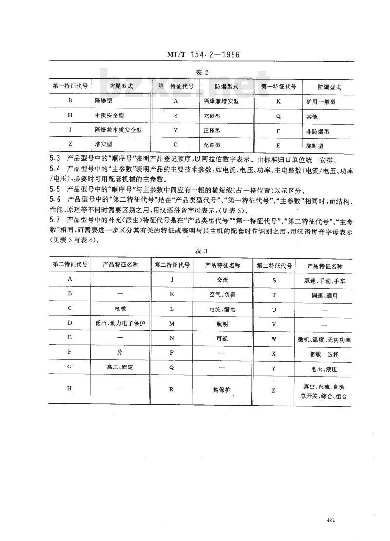 MT/T 154.2-1996 煤矿用电器设备产品型号编制方法和管理办法