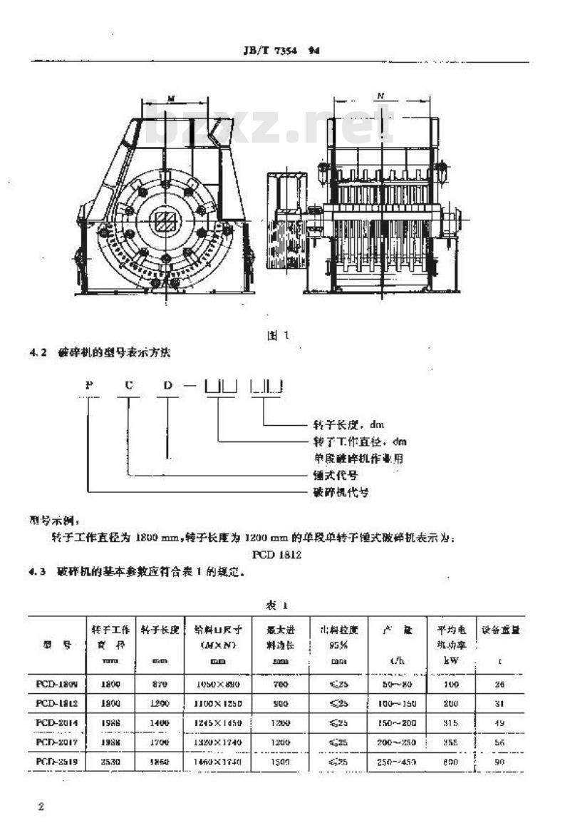 JB/T 7354-1994 PCD型锤式破碎机