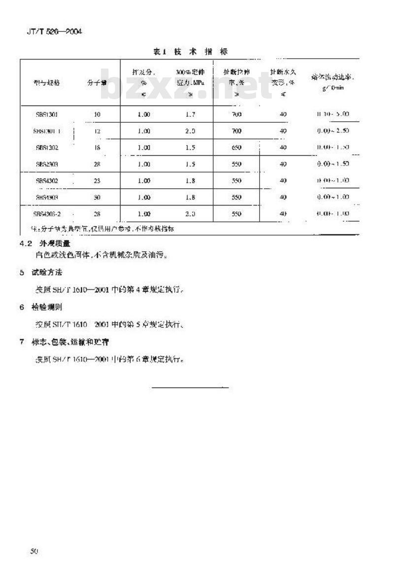 JT/T 526-2004 路面沥青改性材料 苯乙烯—丁二烯嵌段共聚物(SBS)