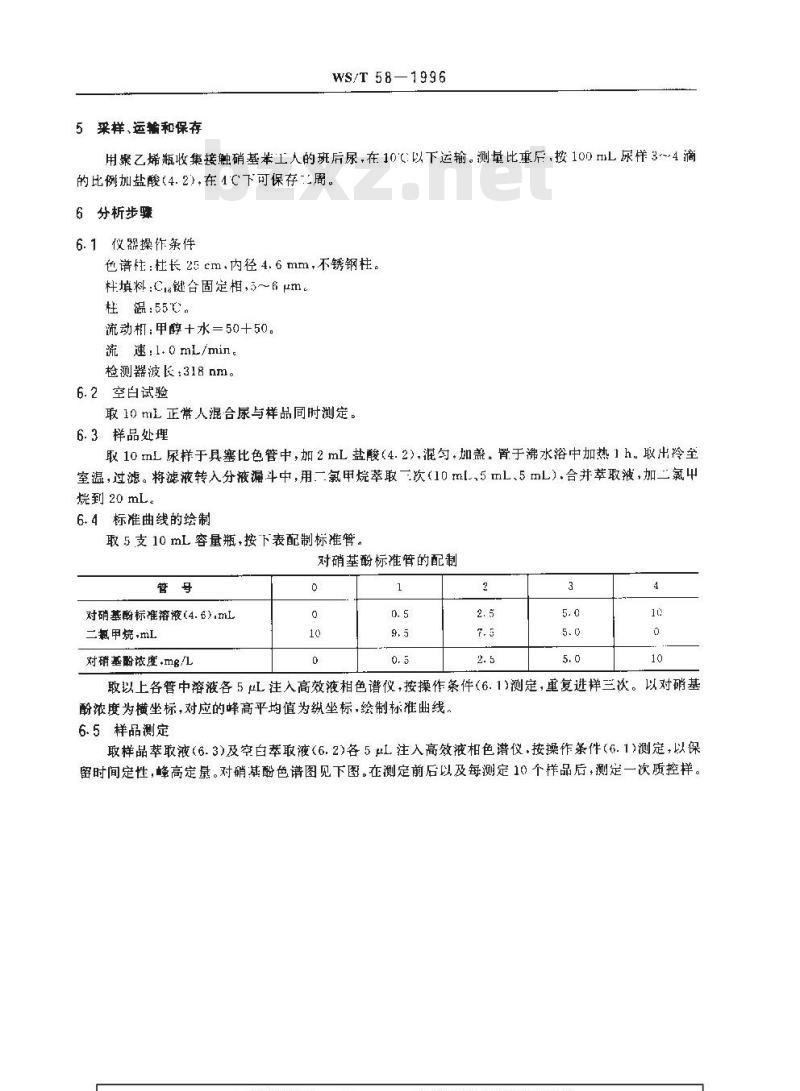 WS/T 58-1996 尿中对硝基酚的高效液相色谱测定方法