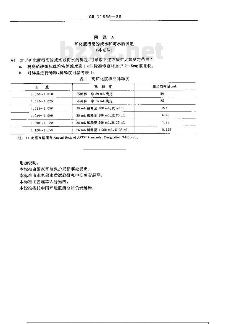 GB 11896-1989 水质 氯化物的测定 硝酸银滴定法