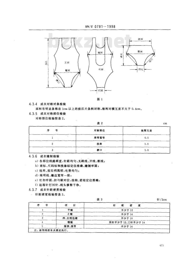 SN/T 0781-1998 出口泳装检验规程