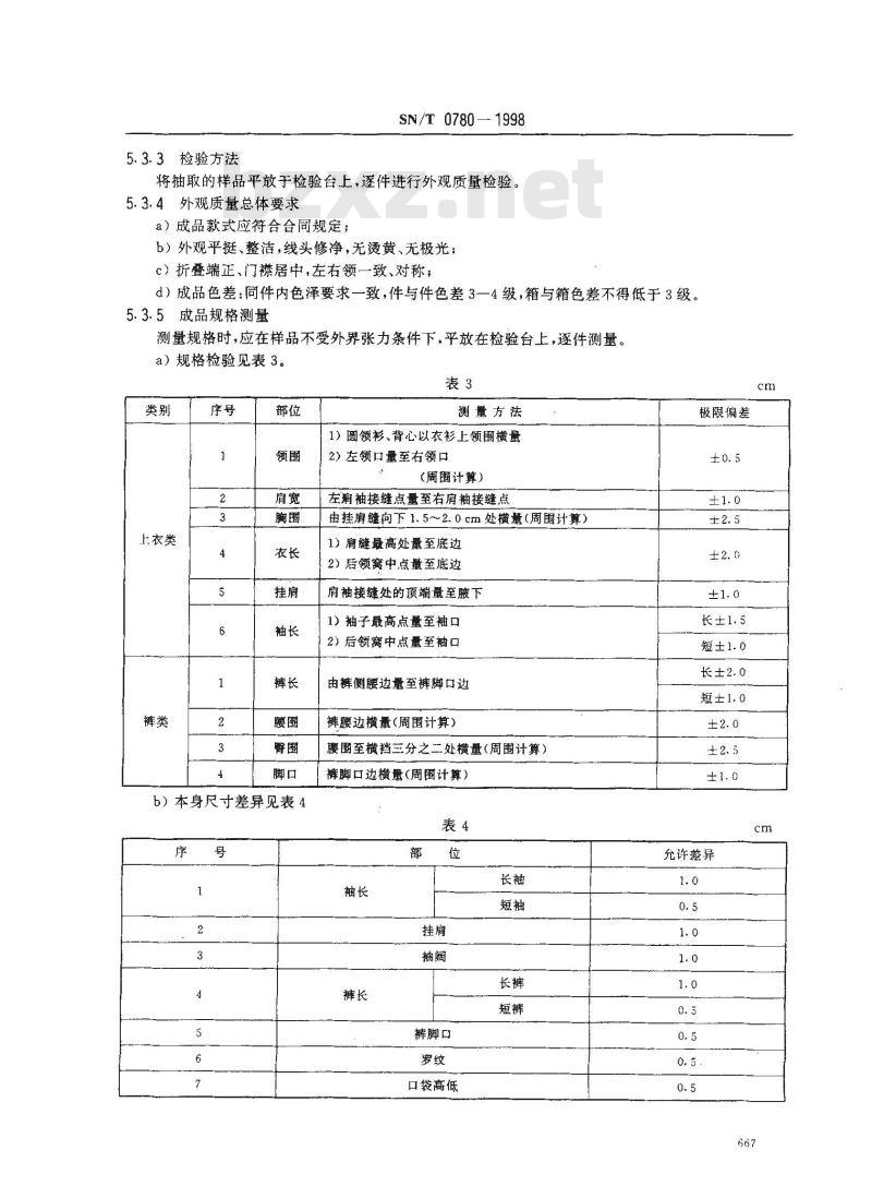 SN/T 0780-1998 出口丝类针织服装检验规程