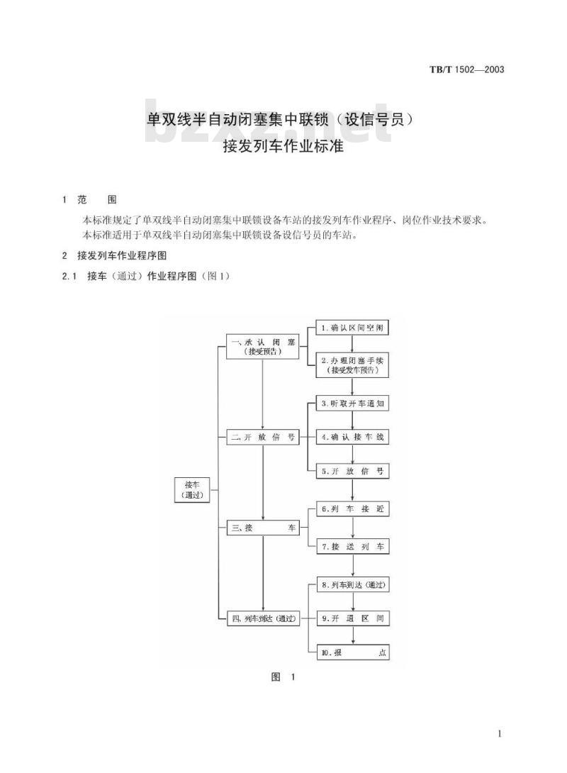TB/T 1502-2003 单双线半自动闭塞集中联锁(设信号员)接发列车作业标准