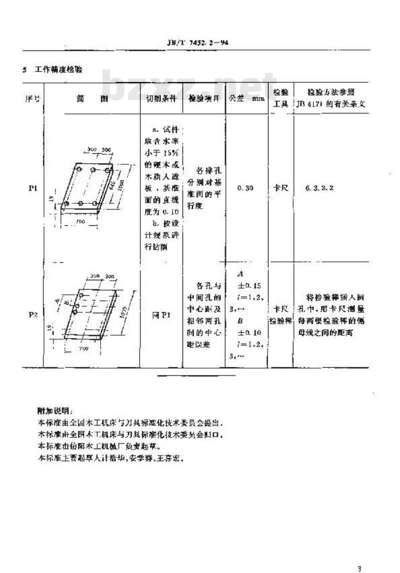 JB/T 7432.2-1994 多排多轴木工钻床 精度